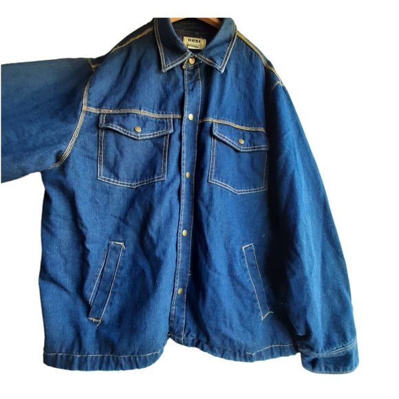 VTG Duke Haband Blue Denim Jacket Men's 3XL Fleece Lined Button Up Jacket - Picture 3 of 10